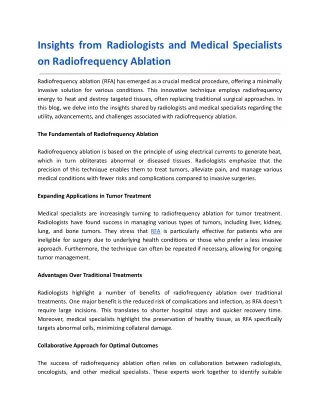 Insights from Radiologists and Medical Specialists on Radiofrequency Ablation