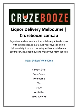 Liquor Delivery Melbourne  Cruzebooze.com.au