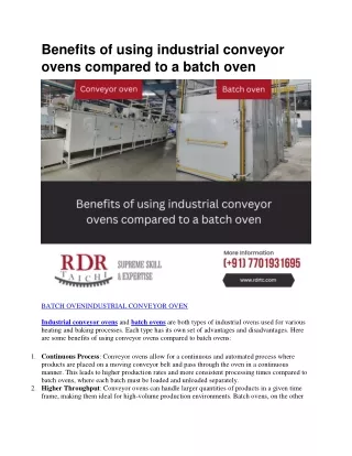 Benefits of using industrial conveyor ovens compared to a batch oven
