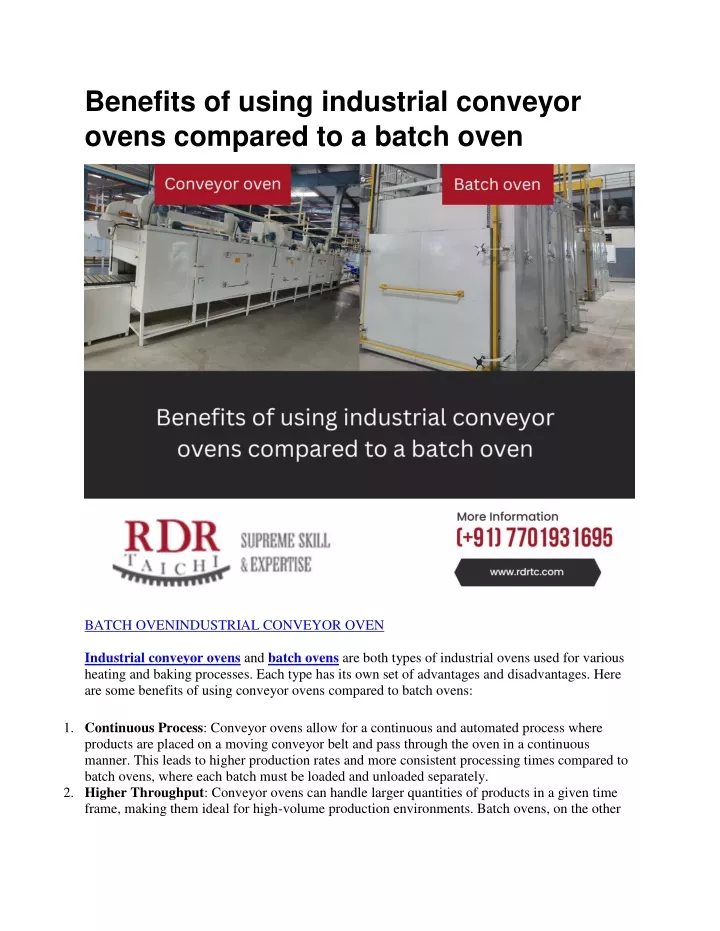 benefits of using industrial conveyor ovens