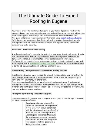 Ultimate Guide To Expert Roofing In Eugene