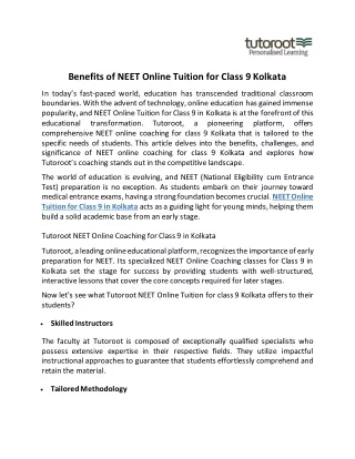 benefits of neet online tuition for class