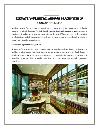 Elevate Your Retail and F&B Spaces with JP Concept Pte Ltd