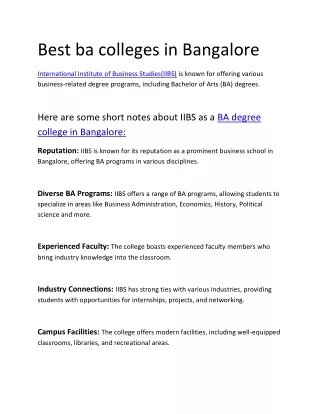 Best ba colleges in Bangalore