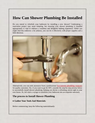 How Can Shower Plumbing Be Installed