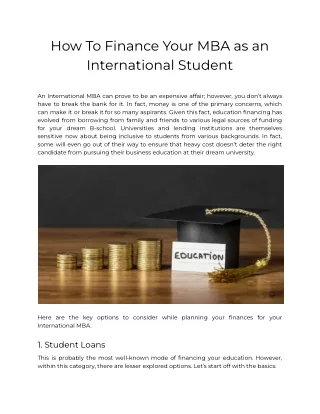 How To Finance Your MBA as an International Student