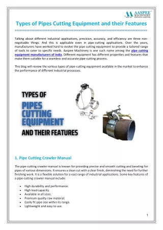 types of pipes cutting equipment and their