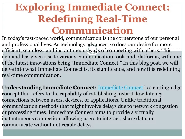 exploring immediate connect redefining real time communication
