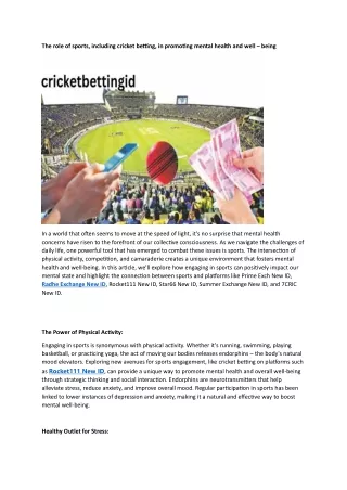 The role of sports, including cricket betting, in promoting mental health and well – being