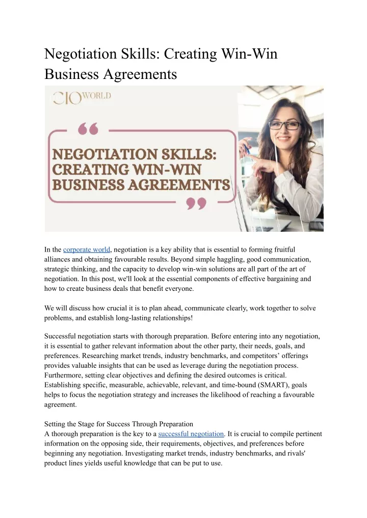 negotiation skills creating win win business
