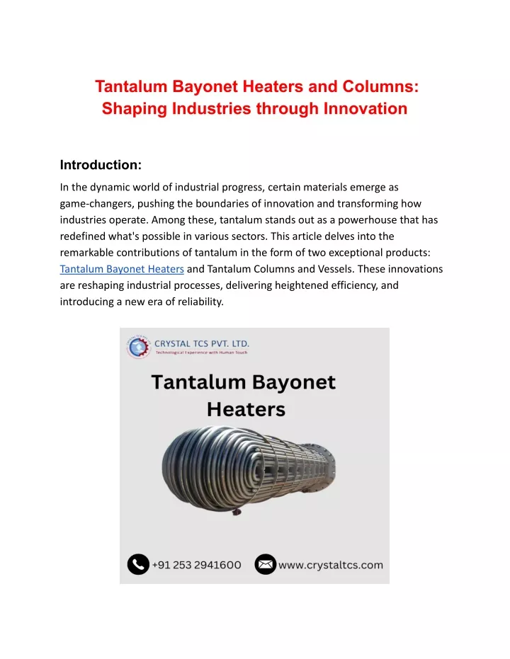 tantalum bayonet heaters and columns shaping