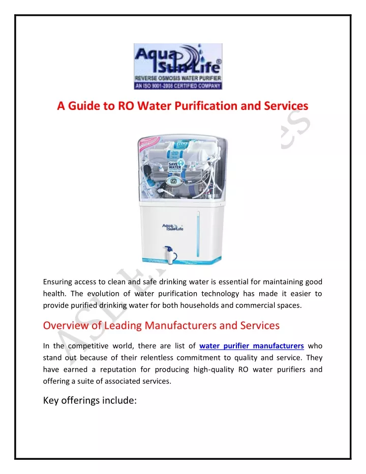 a guide to ro water purification and services