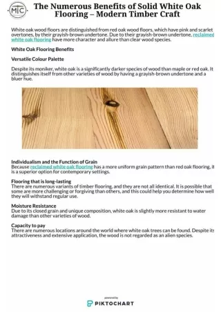 The Numerous Benefits of Solid White Oak Flooring | Piktochart Visual Editor