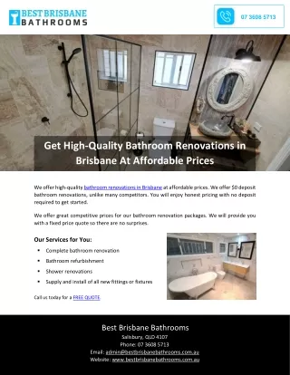 Get High-Quality Bathroom Renovations in Brisbane At Affordable Prices