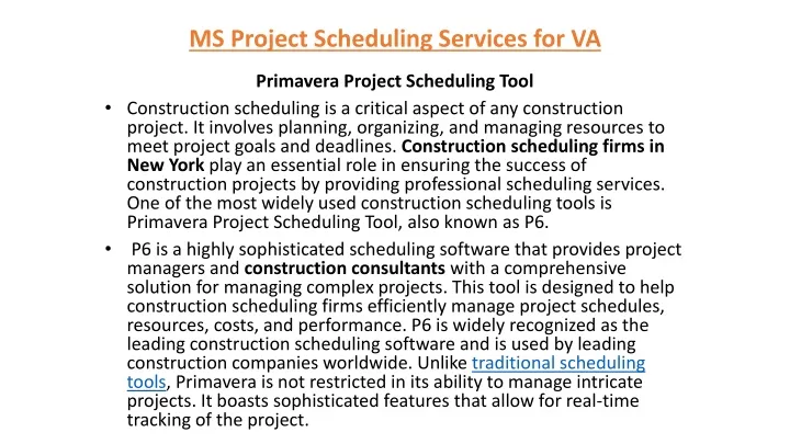 ms project scheduling services for va