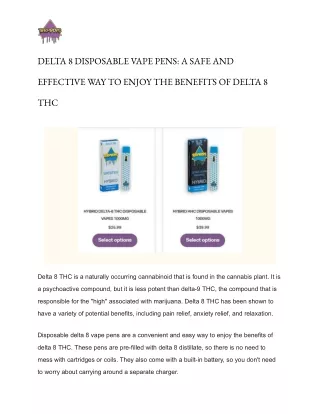 DELTA 8 DISPOSABLE VAPE PENS_ A SAFE AND EFFECTIVE WAY TO ENJOY THE BENEFITS OF DELTA 8 THC