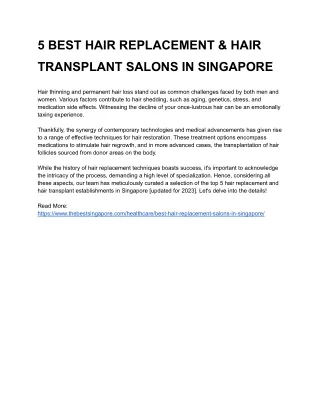 5 BEST HAIR REPLACEMENT & HAIR TRANSPLANT SALONS IN SINGAPORE