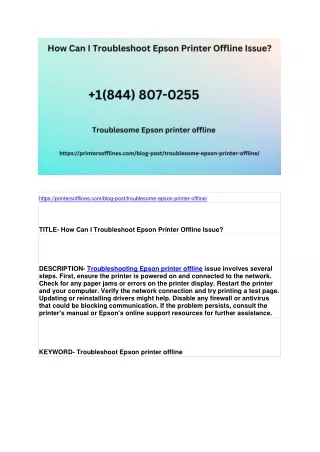 How Can I Troubleshoot Epson Printer Offline Issue?