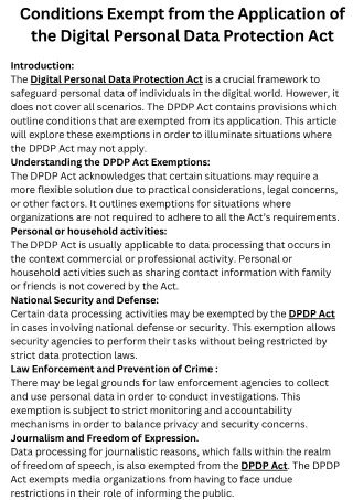 Conditions Exempt from the Application of the Digital Personal Data Protection Act