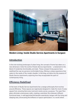 Modern Living_ Inside Studio Service Apartments in Gurgaon
