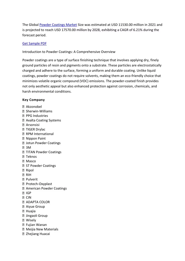 the global powder coatings market size