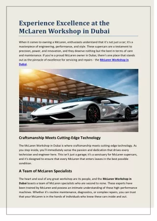 Experience Excellence at the McLaren Workshop in Dubai