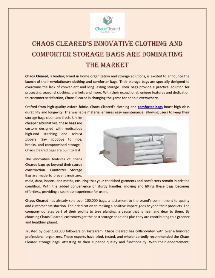 chaos cleared s innovative clothing and comforter