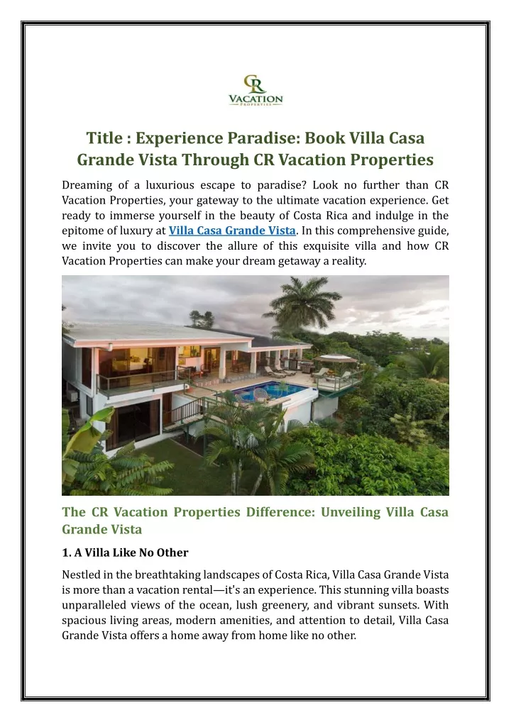 title experience paradise book villa casa grande