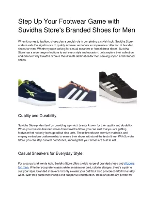 Step Up Your Footwear Game with Suvidha Store's Branded Shoes for Men