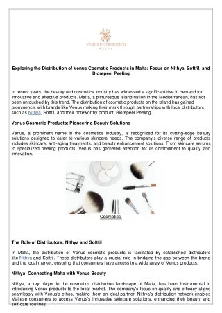 Exploring the Distribution of Venus Cosmetic Products in Malta Focus on Nithya, Softfil, and Biorepeel Peeling