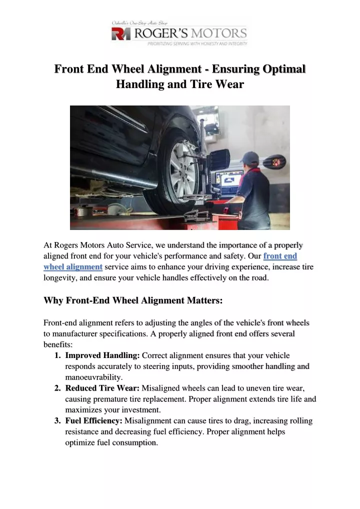 PPT - Front End Wheel Alignment - Ensuring Optimal Handling and Tire Wear  PowerPoint Presentation - ID:12449256