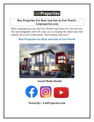 Best Properties For Rent And Sale In Fort Worth  Listproperties.com