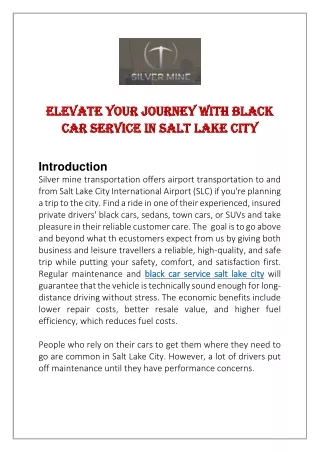 Elevate Your Journey with Black Car Service in Salt Lake City