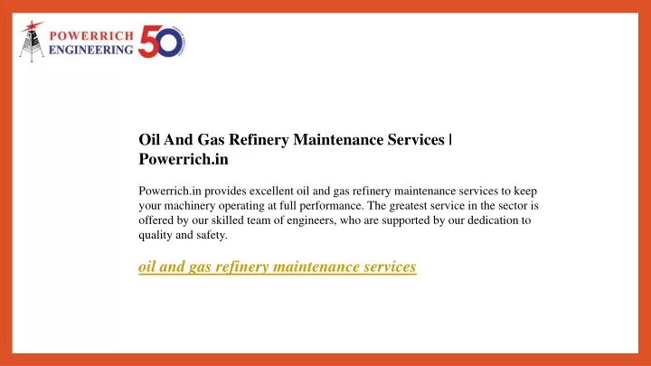 oil and gas refinery maintenance services