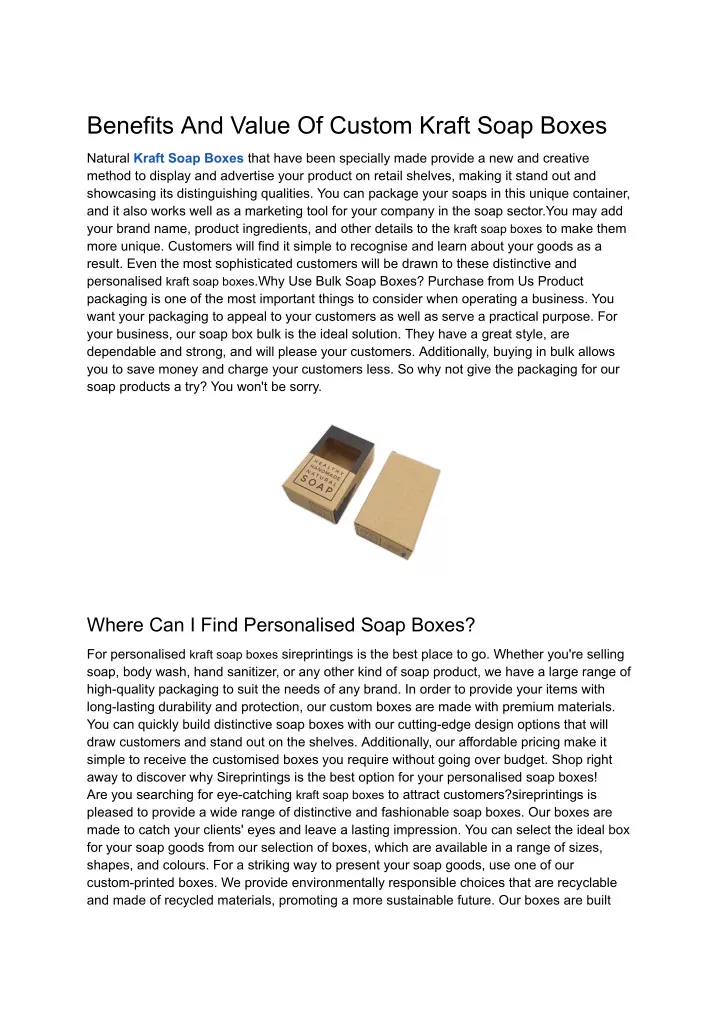 benefits and value of custom kraft soap boxes