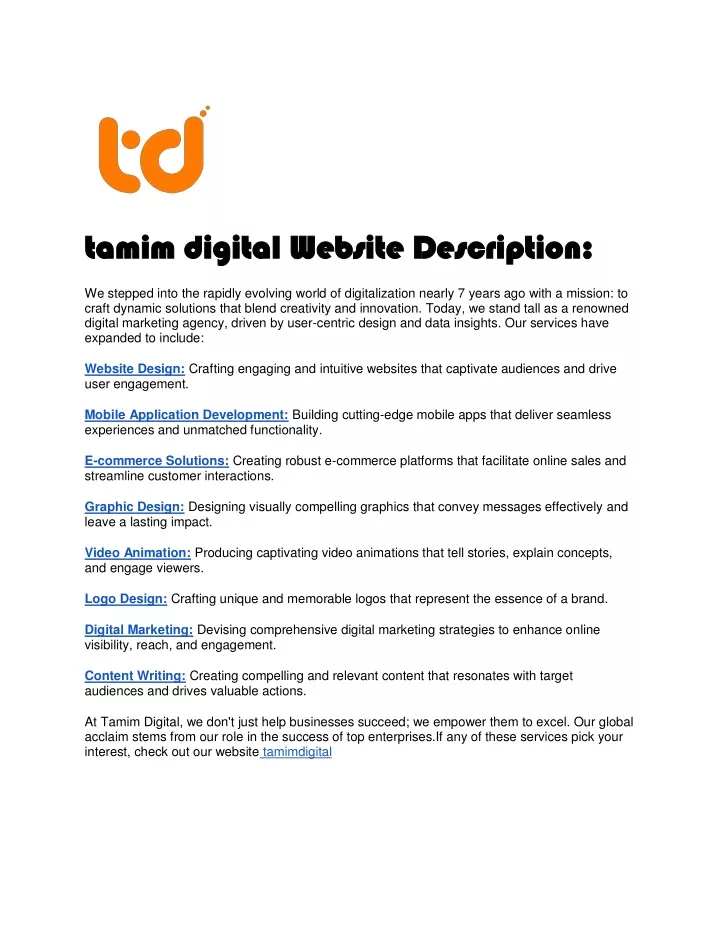 tamim digital website description tamim digital