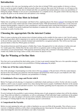 Uncover the Secrets and techniques of Winning at On-line Slots in Eire