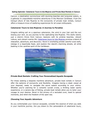 Sailing Splendor: Catamaran Tours to Isla Mujeres and Private Boat Rentals