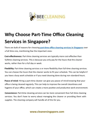 Why Choose Part-Time Office Cleaning Services In Singapore