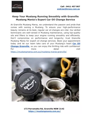 Keep Your Mustang Running Smoothly with Granville Mustang Mania's Expert Car Oil Change Service