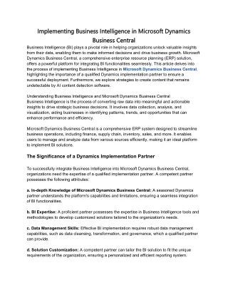 Implementing Business Intelligence in Microsoft Dynamics Business Central