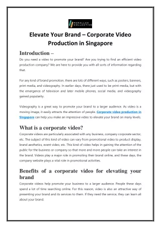 Elevate Your Brand – Corporate Video Production in Singapore