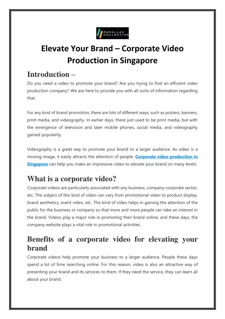 elevate your brand corporate video production