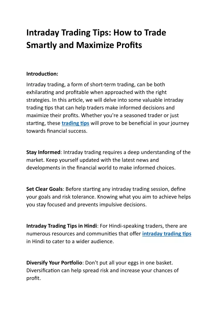 intraday trading tips how to trade smartly