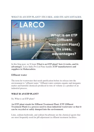 WHAT IS AN ETP PLANT