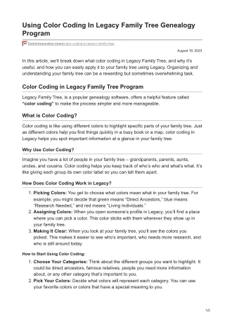 Using Color Coding In Legacy Family Tree Genealogy Program