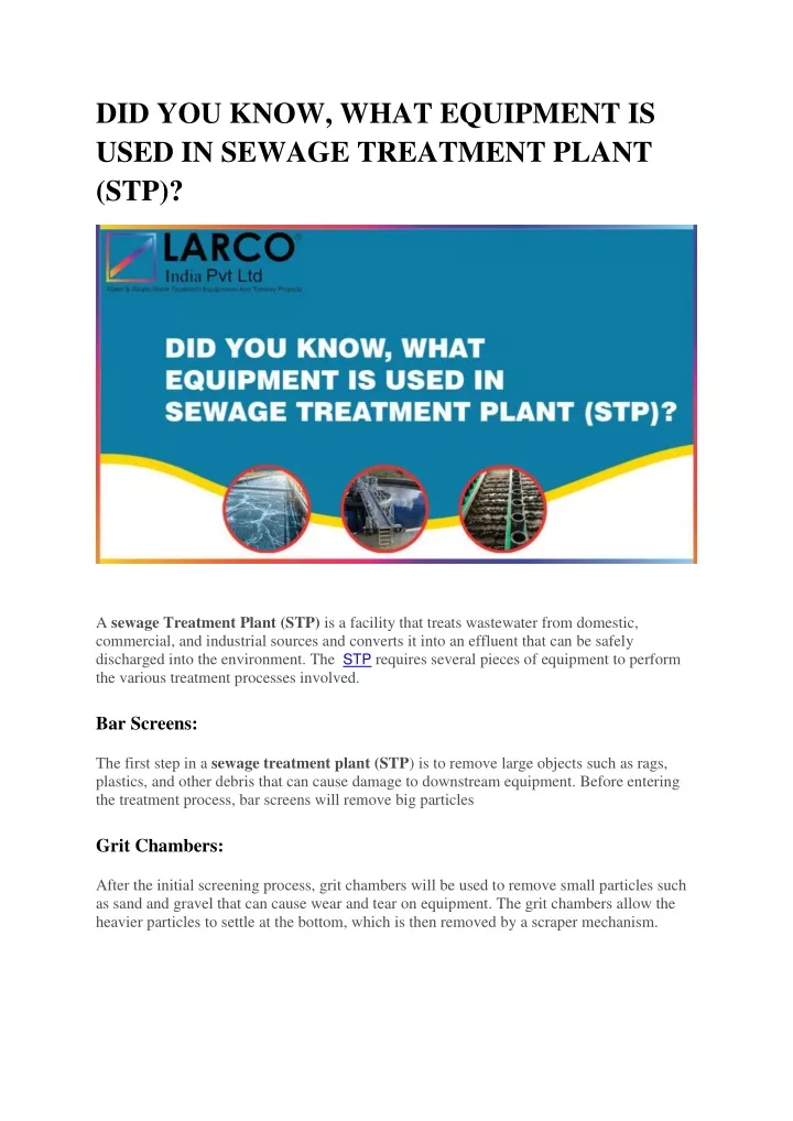 did you know what equipment is used in sewage