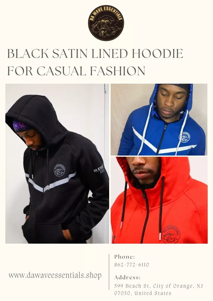 black satin lined hoodie for casual fashion
