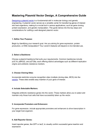 Mastering Plasmid Vector Design, A Comprehensive Guide