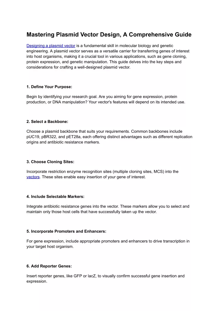 mastering plasmid vector design a comprehensive